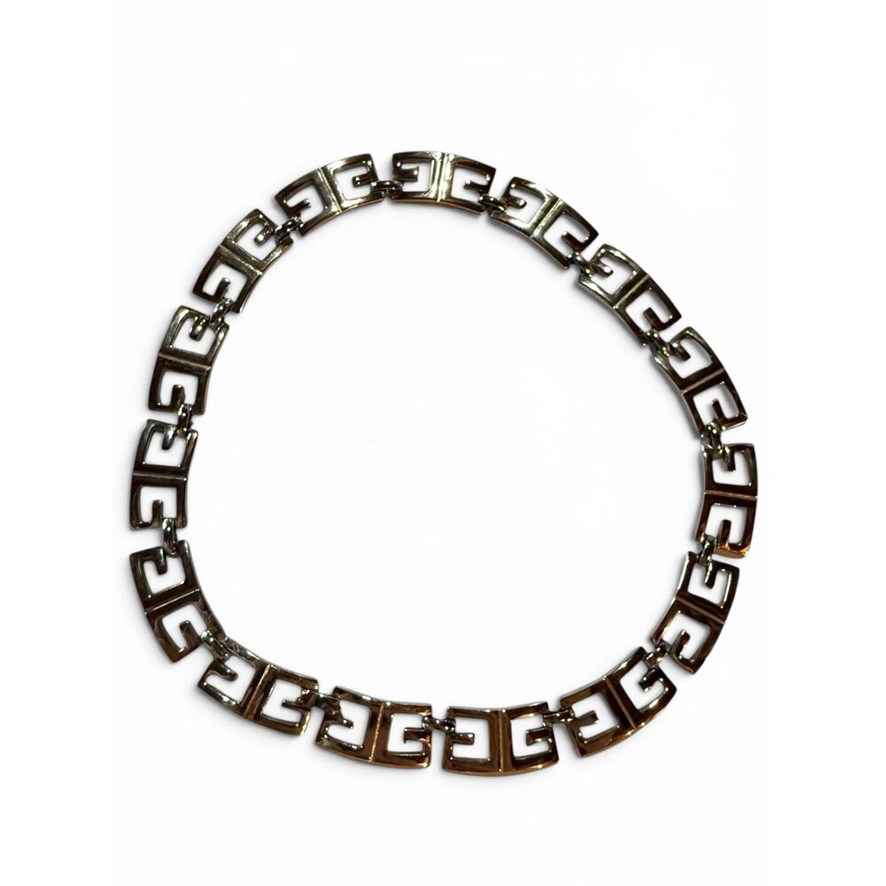 Vintage Givenchy 1978 Greek Key G Link Silver Plated Necklace Paris New York - Picture 2 of 8